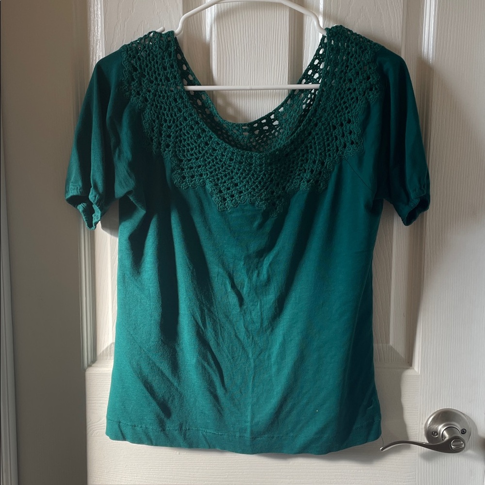 American Eagle Shirt Crochet Green size small s vintage Y2K Top